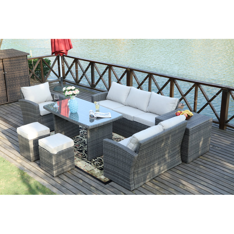 Brayden Studio Perdomo 8 Piece Rattan Sectional Seating Group with Cushions Wayfair